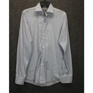 Twillory Performance Men Shirt 15 34/35 Blue Gray Plaid Trim Button Long Sleeve